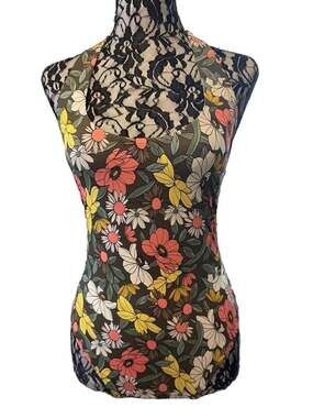 Parawin Retro Floral Swimsuit Olive Boho Daisy Print Open Back Sample XS/S